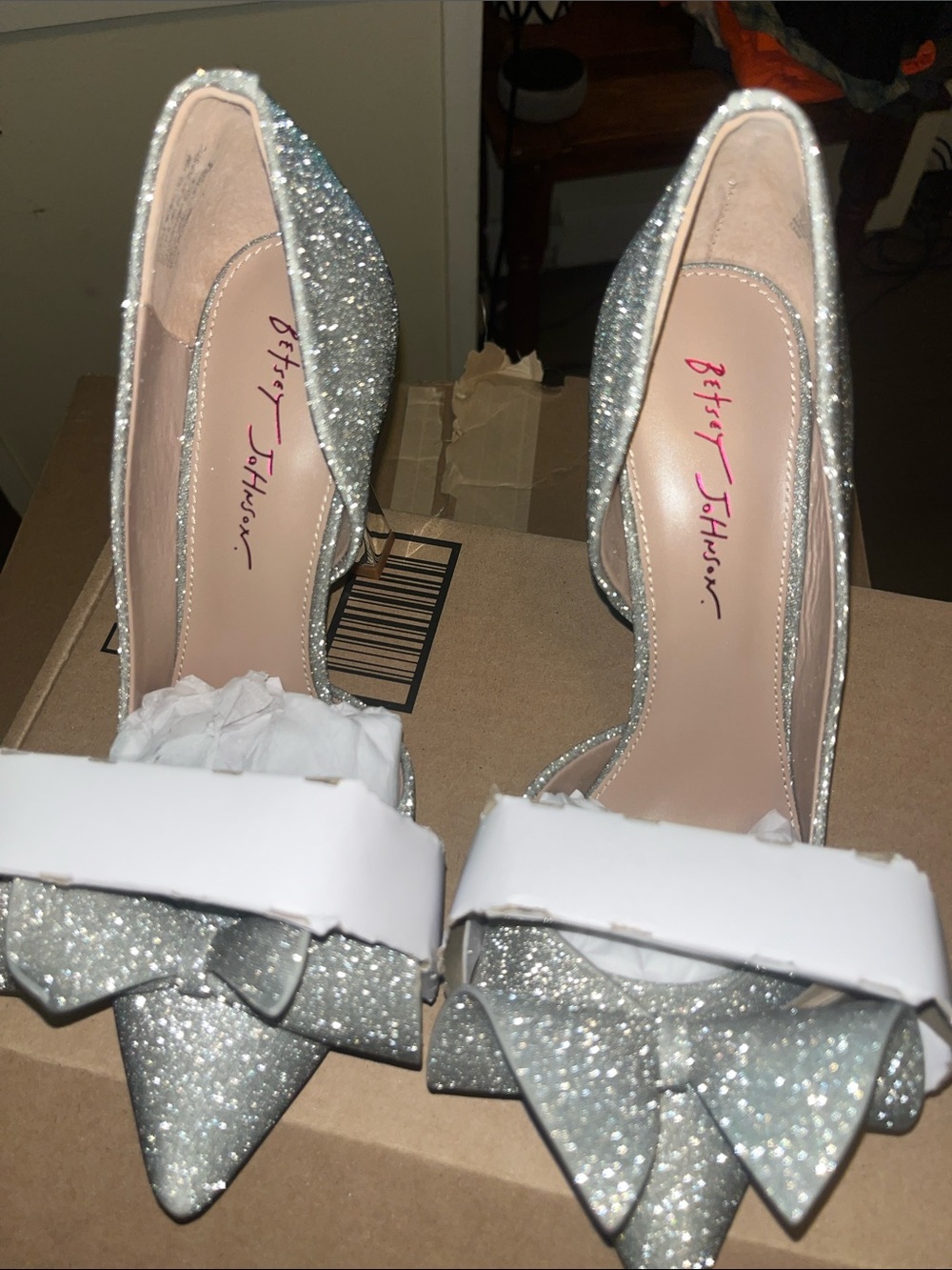 Betsey Johnson Silver Glitter Pointed-Toe Heels with Bow - Picture 5 of 5